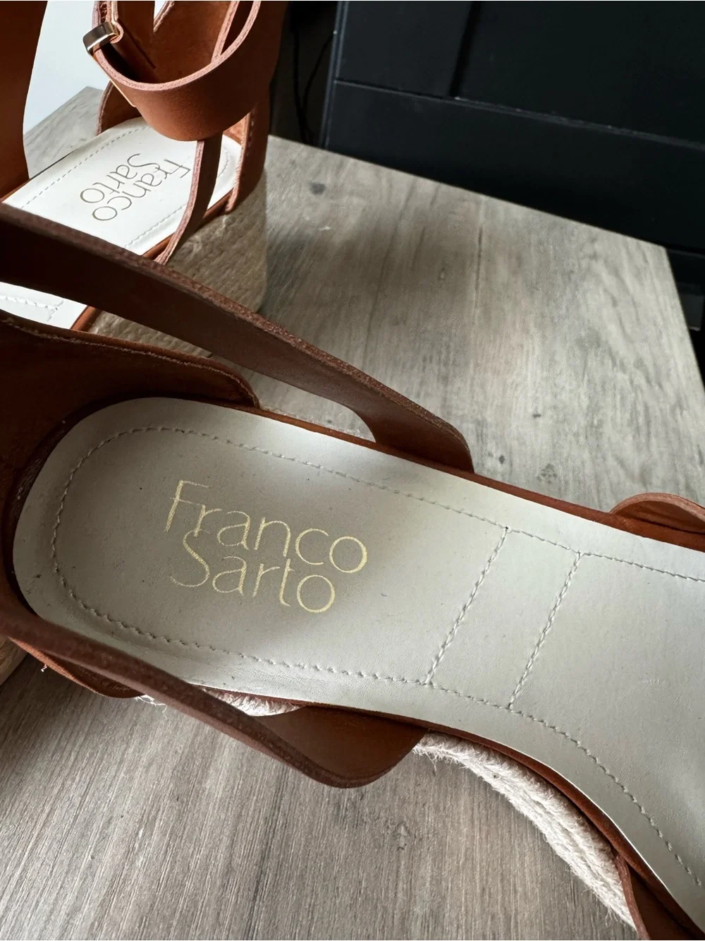 Franco Sarto Brown Leather Espadrille Platform Sandals